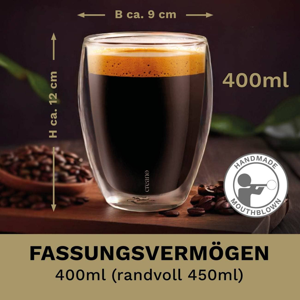 Juego de 2 vasos Creano de doble pared de calidad gastronómica, 400 ml