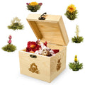 Caixa decorativa de madeira Creano com 6 flores de chá em botão, chá branco, 11,5 cm
