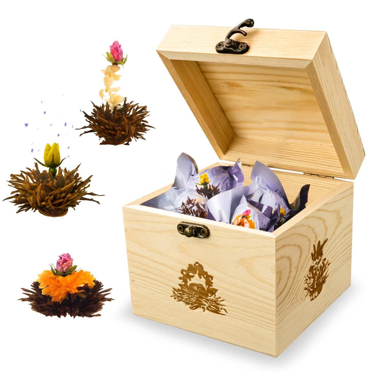 Caja de Madera Decorativa con 6 Tés Florales BT 11,5 cm