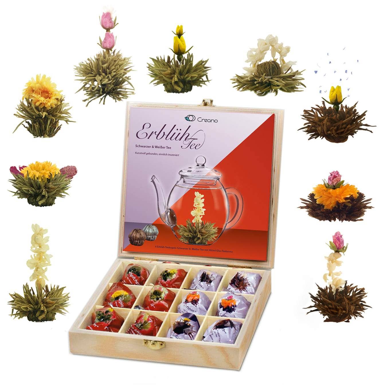 Juego de té floral Creano en caja de madera de regalo
