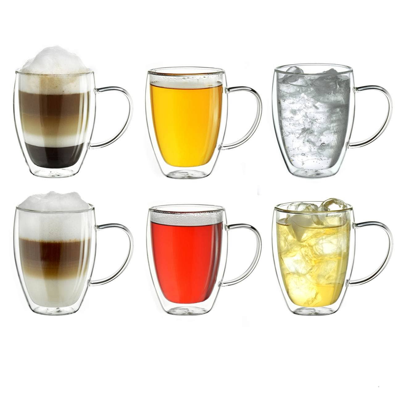 Conjunto de 6 copos térmicos de vidro duplo com alça Creano, 400 ml