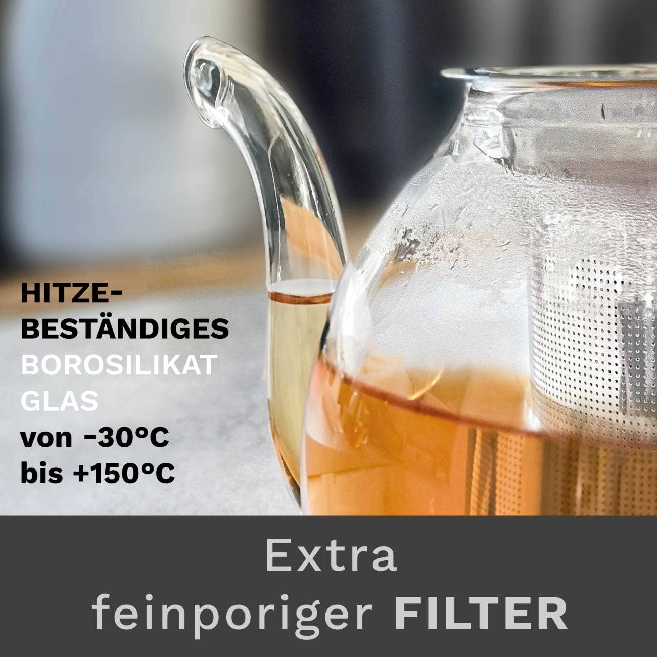 Bule alto de vidro Creano 1,5 litros com infusor de aço inox e tampa de vidro