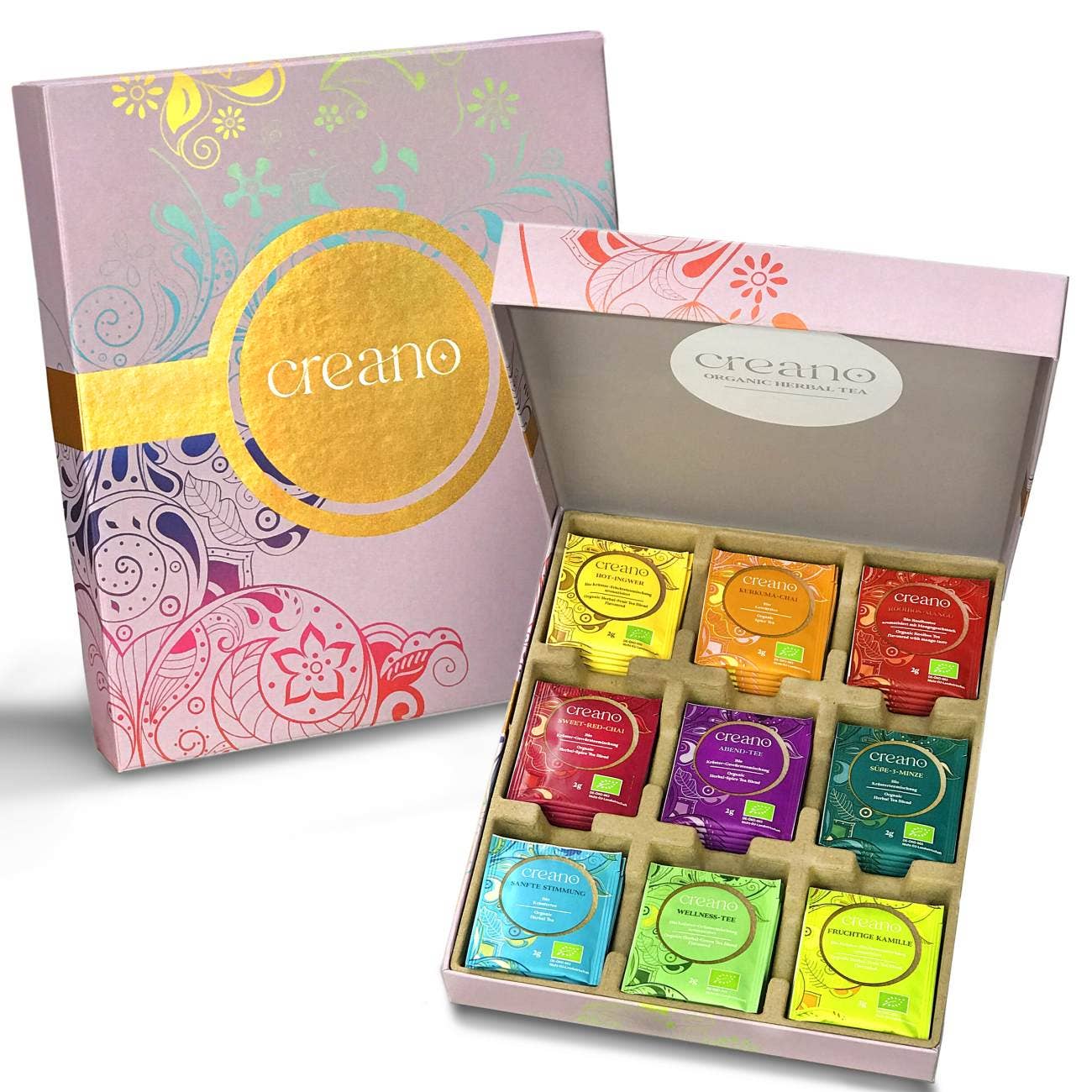 Conjunto de presente de chá herbal orgânico Creano com 45 sachês