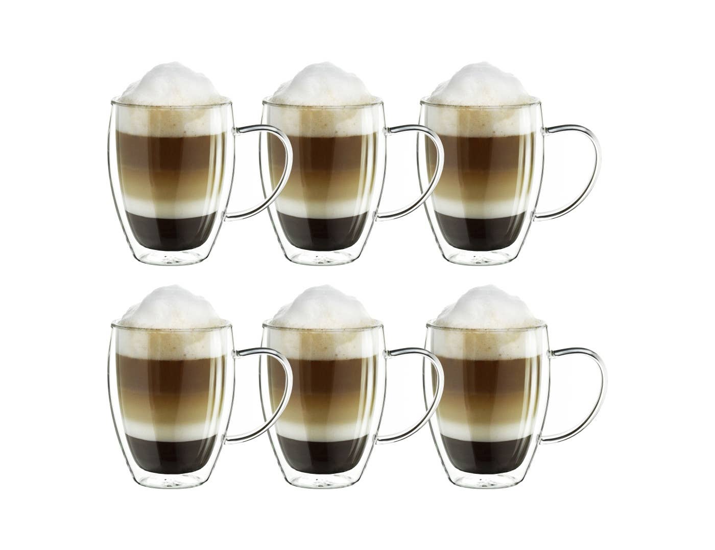 Conjunto de 6 copos térmicos de vidro duplo com alça Creano, 400 ml