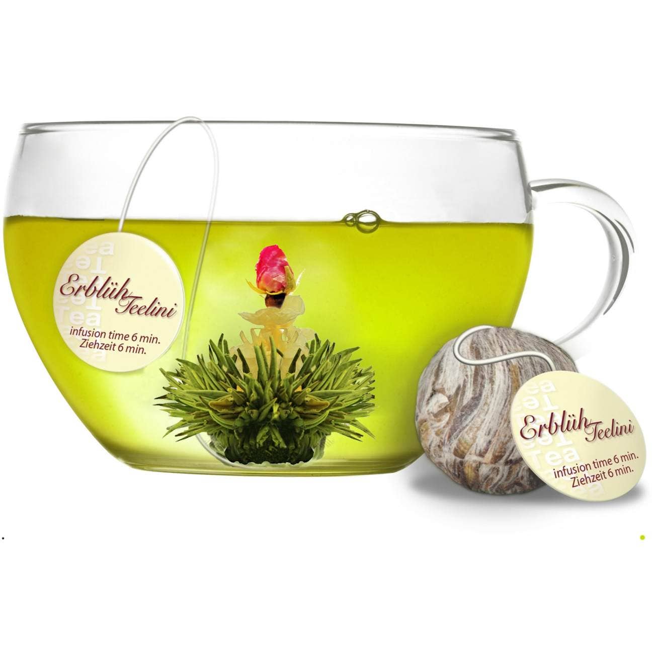 Creano Flor Teelini Taza de té y 8 flores de té verde