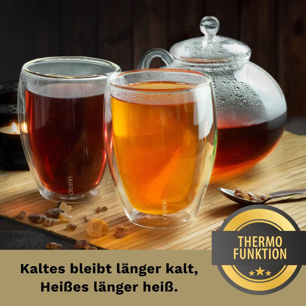 Juego de 2 vasos Creano de doble pared de calidad gastronómica, 400 ml