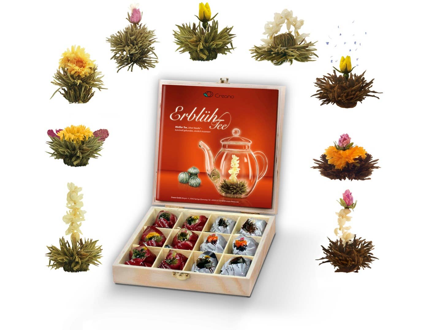 Juego de té floral Creano en caja de madera de regalo