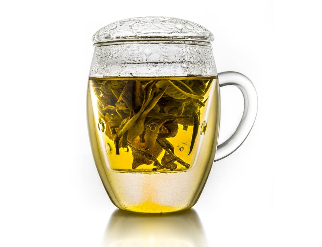 Copo de chá Creano tudo em um, xícara grande com infusor e tampa de vidro