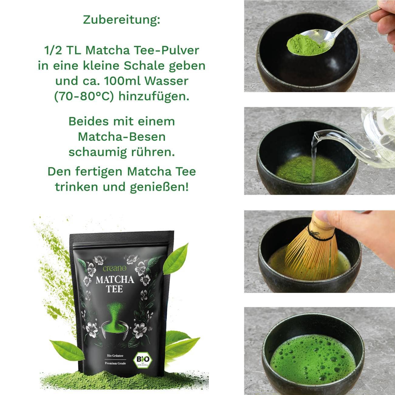 Chá Matcha Orgânico Creano 100g – Qualidade Premium