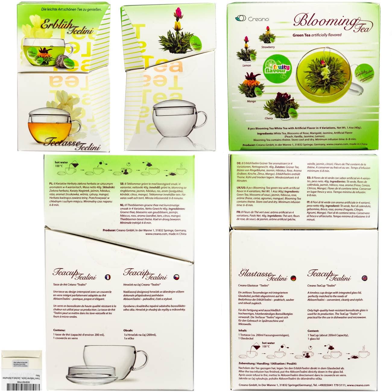 Creano Flor Teelini Taza de té y 8 flores de té verde