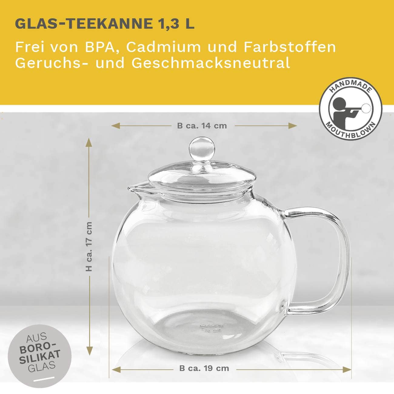 Tetera de cristal Creano 1,3 L con dos tés florales Erblühtee