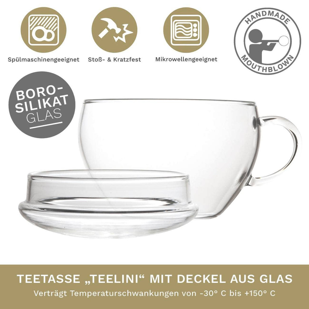 Taza de cristal Teelini de 200 ml con tapa integrada