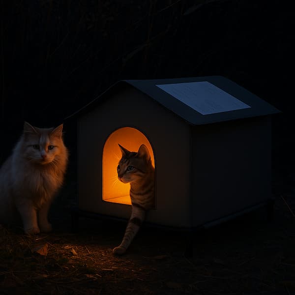 Abrigo de Inverno para Gatos – Casa Impermeável com Luz de Segurança Noturna