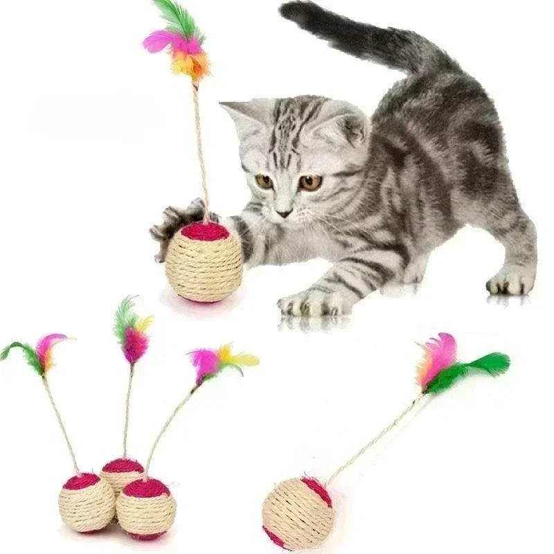 Bola de Arranhador Interativa para Gatos com Pena e Sisal – Brinquedo de Treino para Gatinhos (1 un.)