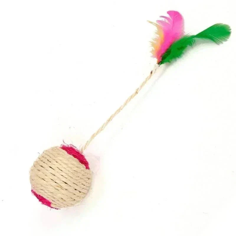 Bola de Arranhador Interativa para Gatos com Pena e Sisal – Brinquedo de Treino para Gatinhos (1 un.)