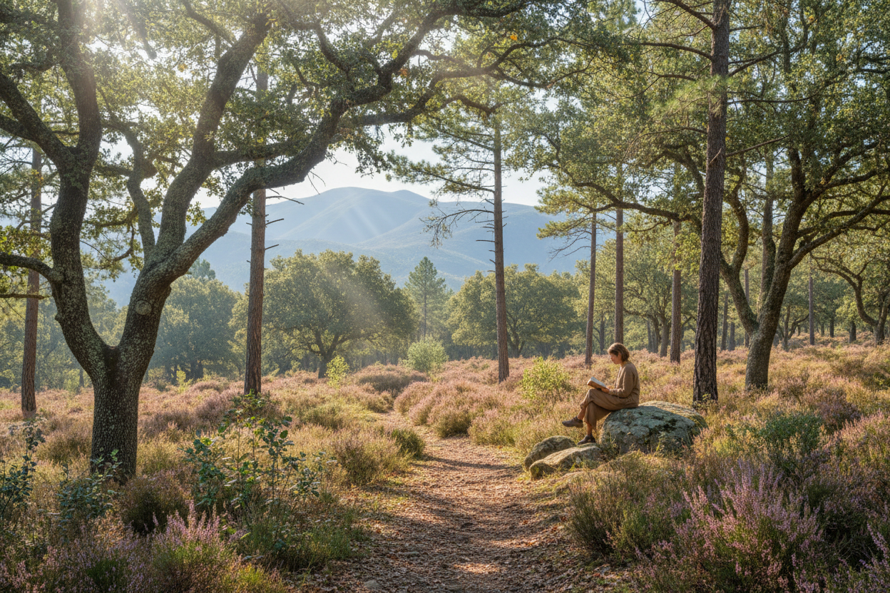 Bosque português com Serra da Estrela