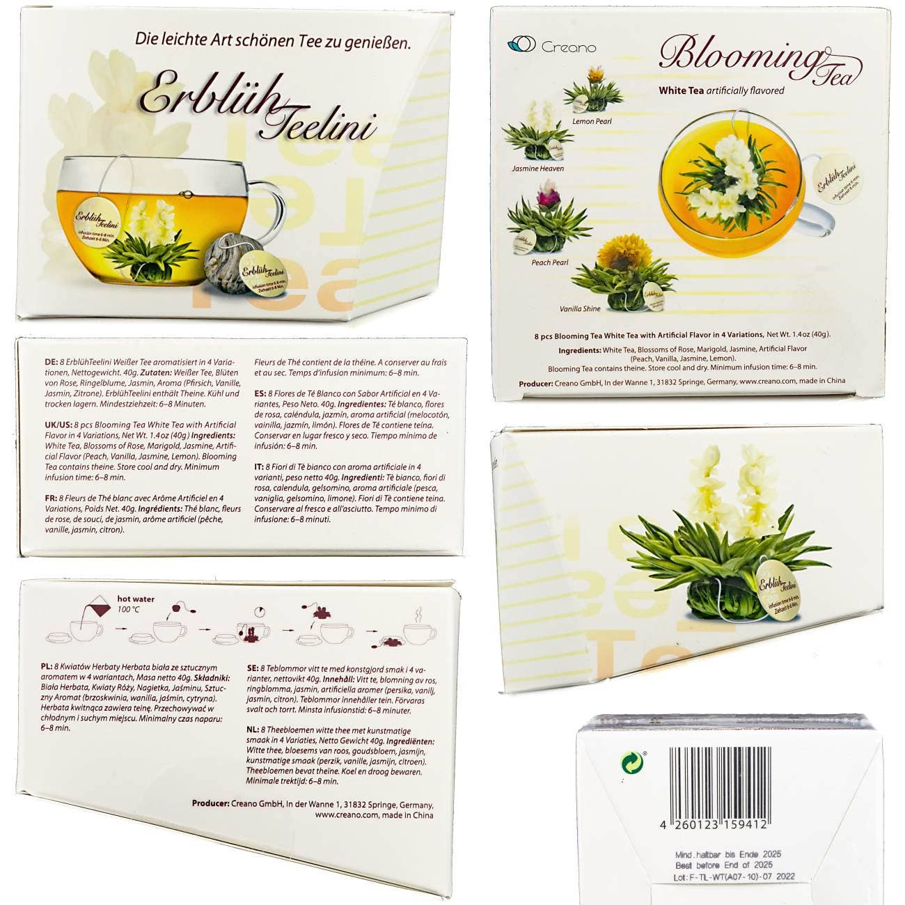 Caja con 8 flores de té blanco BluemeElini