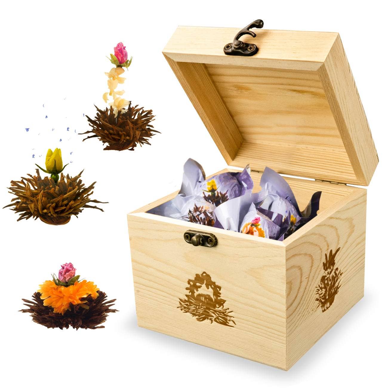 Caja de Madera Decorativa con 6 Tés Florales BT 11,5 cm