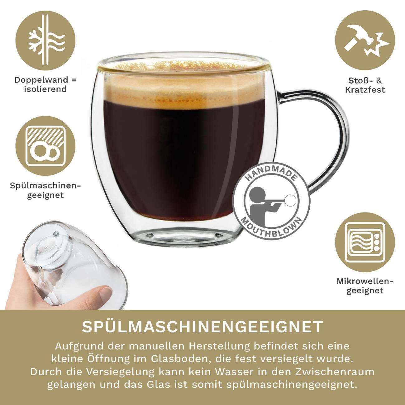 Juego de 6 vasos térmicos altos para espresso, 100 ml