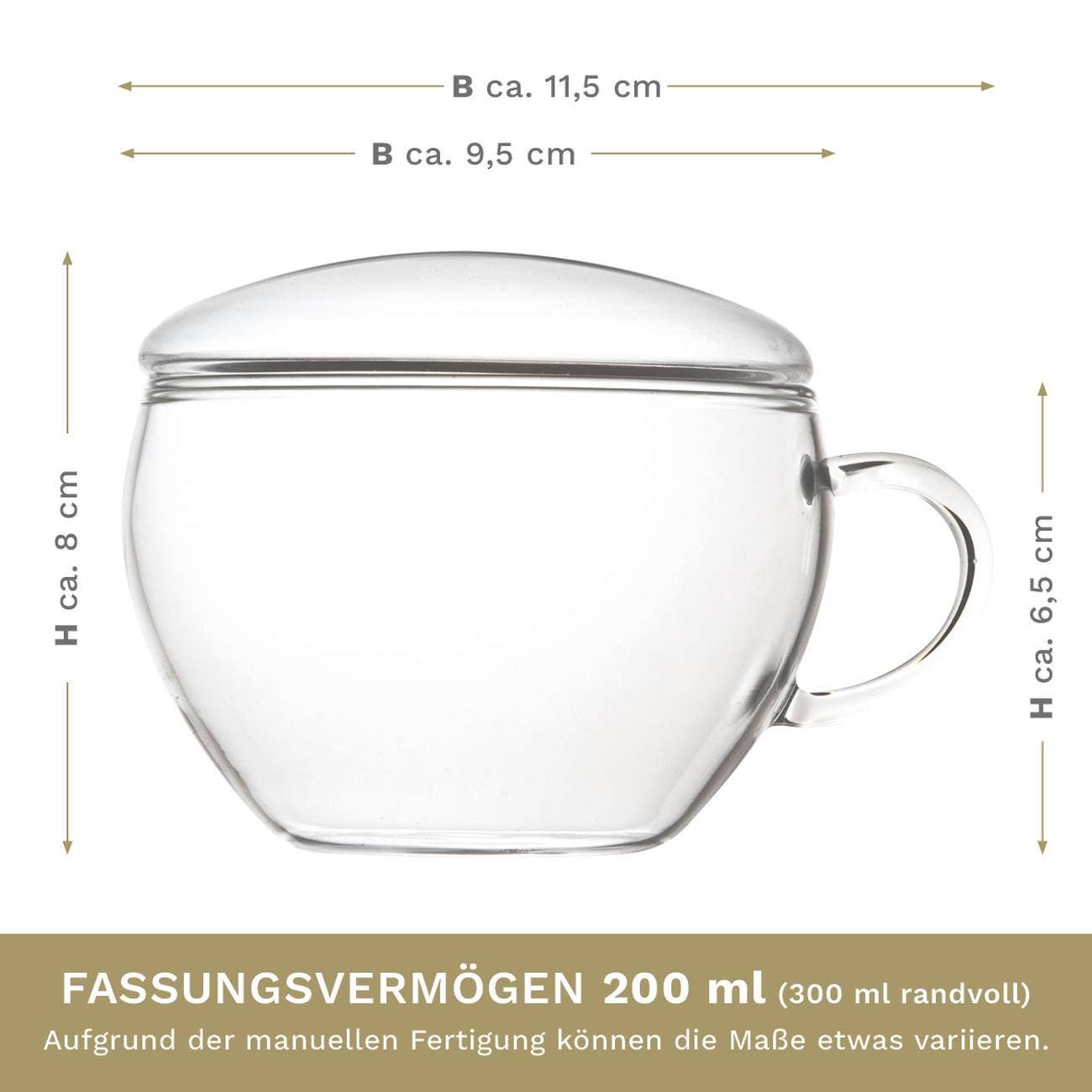 Taza de cristal Teelini de 200 ml con tapa integrada