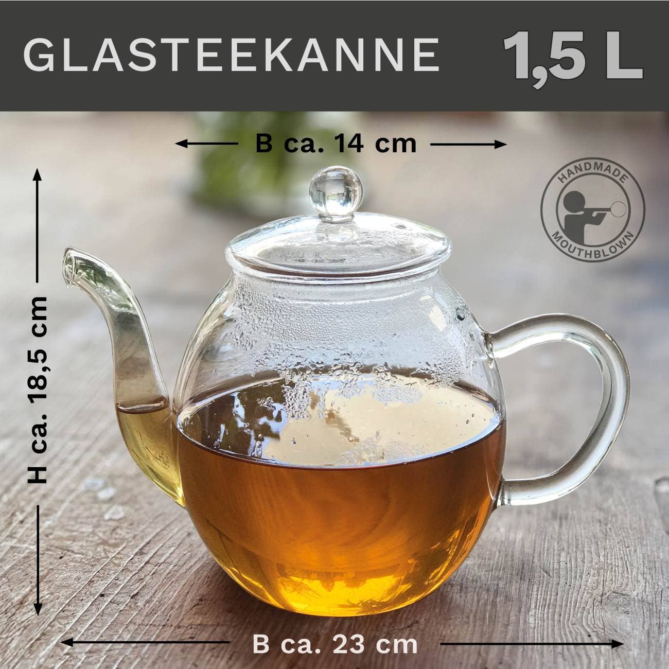 Bule alto de vidro Creano 1,5 litros com infusor de aço inox e tampa de vidro