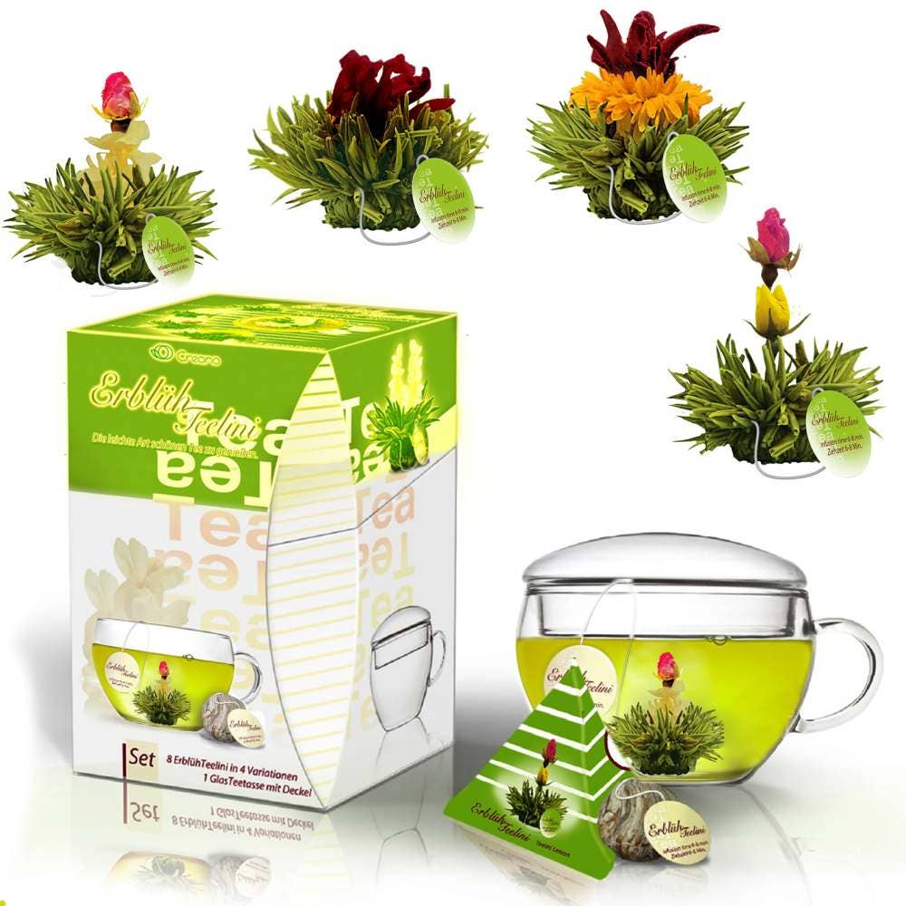 Creano Flor Teelini Copo de chá & 8 flores de chá verde