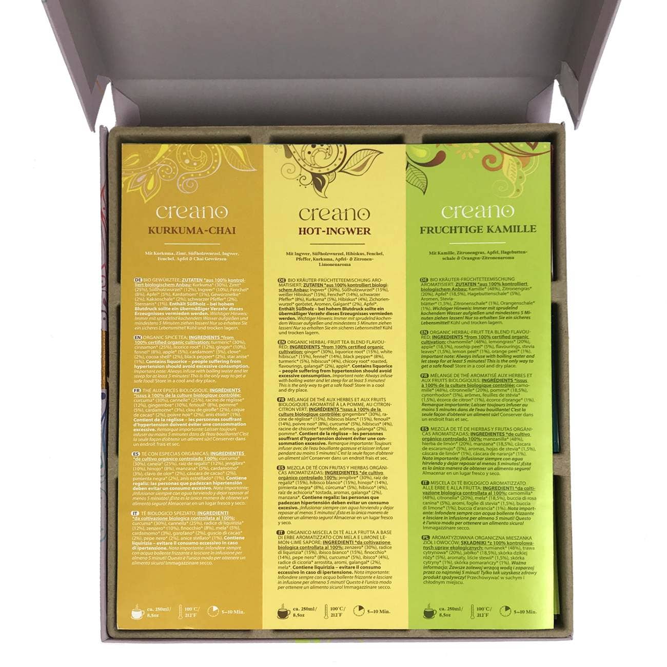 Conjunto de presente de chá herbal orgânico Creano com 45 sachês